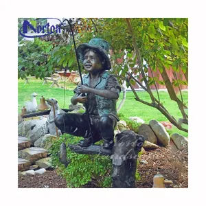 الحديث بالحجم النحاس النحاس تمثال برونزي الصياد الصبي الصيد تمثال النحت للبيع