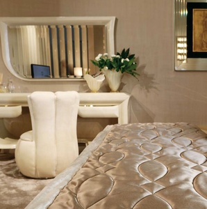 Conjunto de muebles de dormitorio italianos y modernos, tela Beige, cama <span class=keywords><strong>King</strong></span> Size con cajones y candelabro - Product Image 4