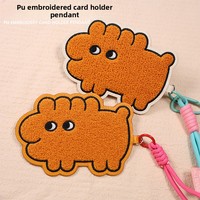 Porte-cartes pliable en cuir, style créatif simple, avec pendentif porte-clés, protège-passe, cordon brodé animal en chenille UV
