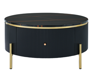 Modern Marble <b>Round</b> Coffee <b>Table</b> with 2 Large Drawers Storage Portable Accent <b>Table</b> for Living Room (31.5'') - Product Image 2