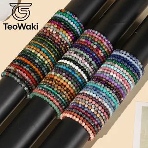 TeoWaki Gelang Elastis Manik-manik Batu Alam Bulat Halus Pilihan Warna Beragam Perhiasan Fashion Harian Hadiah Ulang Tahun Liburan 19cm - Product Image 1
