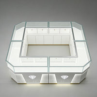 Luxuriöse Moderne Weiße LED-Beleuchtung Schmuck-Ausstellungsinsel Kiosk Gehärtetes Glas Ladentheke Vitrine für Boutiquen