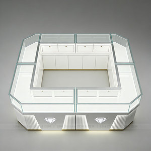 Espositore per <span class=keywords><strong>Gioielli</strong></span> <span class=keywords><strong>di</strong></span> Lusso Moderno Bianco, Isola Vetrina in Vetro Temperato per Negozi <span class=keywords><strong>di</strong></span> <span class=keywords><strong>Gioielli</strong></span> e Boutique - Product Image 4