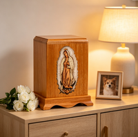 Urne funéraire en bois pour animaux de compagnie avec incrustation Notre-Dame de Guadalupe, religieuse, catholique, verticale, pour cendres de chien ou de chat, souvenir commémoratif
