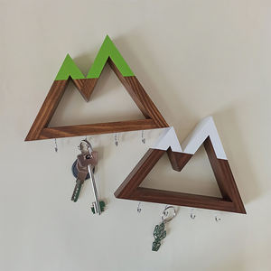 Factory Price Four Hooks Wood Rectangle Mountain Shelf <b>Key</b> <b>Holders</b> Two Mountain Peaks <b>Key</b> Hangers <b>Key</b> Rack - Product Image 4