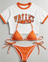 Set Bikini 3 Potong Wanita dengan Kaos Lengan Pendek Bermotif, Pakaian Pantai, Baju Renang, Pakaian Renang Liburan Musim Panas untuk Wanita