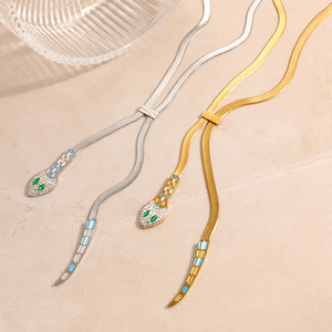 Collar de Serpiente Serpentina Chapado en Oro de 18k, Cadena Ajustable para Clavícula, Diseño Animal, Uso Diario, Regalo - Product Image 4