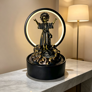 <span class=keywords><strong>Fontaine</strong></span> d'eau intérieure de bureau avec cascade et lumière LED, statue religieuse, décoration aquatique - Product Image 3