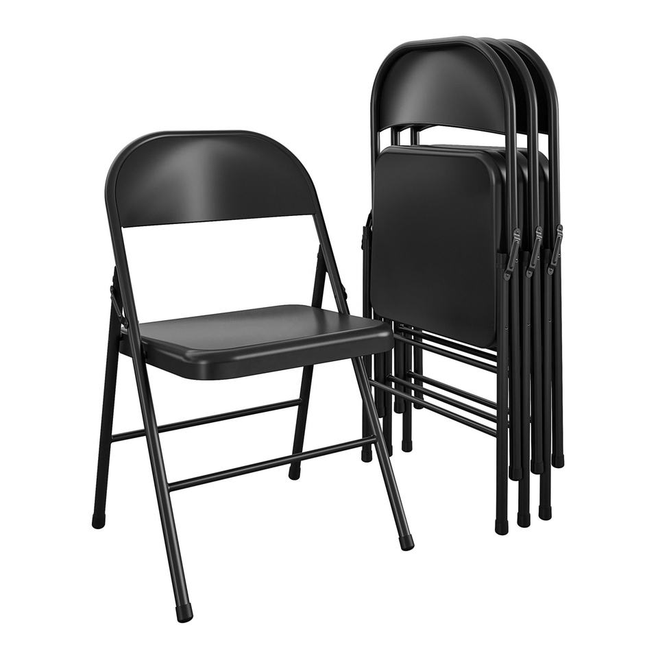 Stackable Black Metal Living Room Folding Leather Chairs