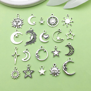 <b>Antique</b> Silver Alloy Star Moon Sun Pendants Mixed Shapes DIY Jewelry Accessories 20 Styles For Bracelets Necklaces - Product Image 4