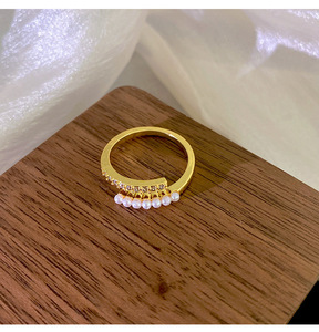 Nuovo Anello Aperto Placcato Oro Rosa con Perla per Donne, in Rame Placcato Oro Vero con Zirconi Incastonati, Gioiello Versatile Popolare <span class=keywords><strong>Online</strong></span> - Product Image 5