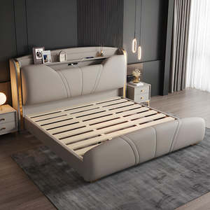 Modern <strong>LED</strong> <strong>Light</strong> Queen &amp; King Upholstered Beds with USB Port Stainless Steel &amp; Wooden Bedroom <strong>Furniture</strong> Direct Factory Supply - Product Image 6