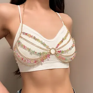 New Leisure Vacation Bohemian Style Multicoloured Crystal Small Stone Hollow Multi-Layer Bikini Body Chain Corset Chain