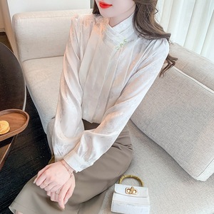 2025 mujeres Retro mejorado Hanfu satén Top Vintage <span class=keywords><strong>chino</strong></span> Jacquard Cheongsam para ropa de oficina Casual Tang traje <span class=keywords><strong>camisa</strong></span> - Product Image 1