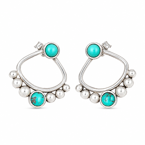 Orecchini a perno e a clip turchesi a doppio uso, orecchini combinati fronte-retro vintage bohémien per l'uso quotidiano da donna - Product Image 1