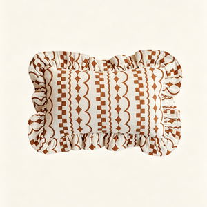 French Country Geometric Striped Print Frilled Border Lumbar <strong>Cushion</strong> <strong>Cover</strong> 100% Cotton <strong>Rectangular</strong> Decorative Throw Pillow <strong>Cover</strong> - Product Image 3