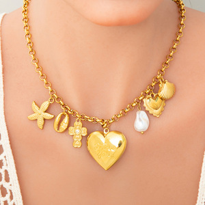 Collar con Colgante de Corazón de Acero Inoxidable, Chapado en Oro de 18K, con Perla, Joyería, Regalo para Mujer, Accesorios de Moda - Product Image 2