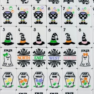 Nouvelles tuiles de mahjong américaines en acrylique double couche noir et blanc, thème fantôme d'Halloween - Product Image 1