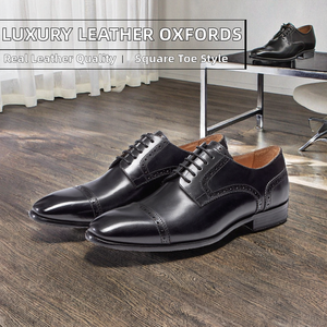 Chaussures Oxford de luxe pour hommes en cuir véritable à lacets, bout carré, pour le bureau, les occasions formelles, les mariages et les activités de plein air printemps/été - Product Image 2