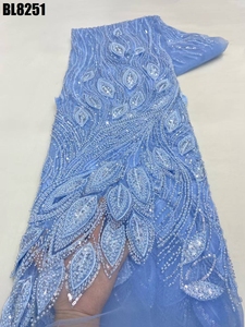 Thanh lịch chất lượng cao UAE ren vải với 3D Lá với sang trọng HANDMADE HẠT & Sequins đẹp phong cách Wedding party Dress - Product Image 2