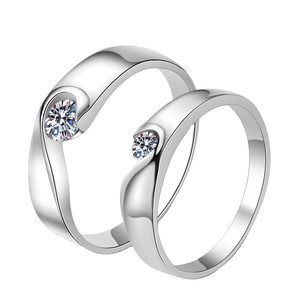 Venta al por mayor de fábrica, anillo de pareja de moissanita de Plata de Ley 925 chapado en oro blanco de 18 quilates, joyería fina para pareja - Product Image 1