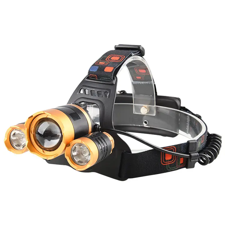 New High-power Outdoor Led Aluminum Alloy T6 Strong Light Charging Three Headlights Night Fishing Lights