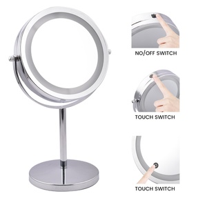 Miroir cosmétique LED à double face avec cadre métallique rond et éclairage pour le maquillage - Product Image 1