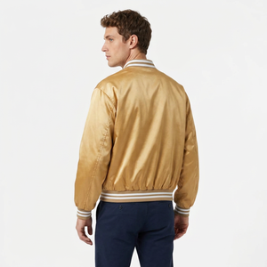STORM FIT Men's Golden Satin Bomber Jacket Regular Fit <b>Stand</b> Collar Button Solid Color Casual Breathable Windproof Vintage - Product Image 2