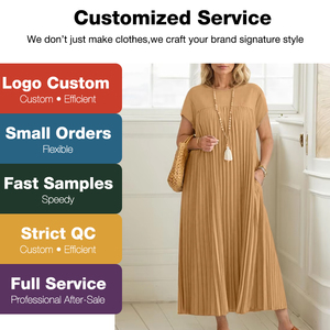 Vestido Midi Casual <span class=keywords><strong>de</strong></span> <span class=keywords><strong>Verano</strong></span> para Mujer, Talla Grande, Estilo Bohemio, Manga Corta, Plisado, Elegante, para Vacaciones o <span class=keywords><strong>Trabajo</strong></span> - Product Image 1