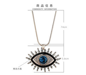 复古邪恶之眼吊坠项链配简约时尚链链长绳不锈钢锆石蓝宝石水晶元素 - Product Image 6