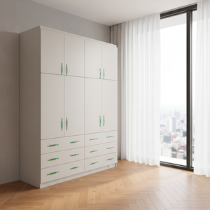 Armario de Dormitorio con Puertas Abatibles y Paneles Planos, Enchapado en Madera Sólida, para Apartamento - Product Image 1