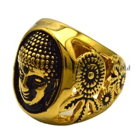 Bague vintage en acier inoxydable plaqué or 18 carats avec symbole de tête de Bouddha pour homme, idéale pour un cadeau, une fête, un anniversaire ou un usage quotidien