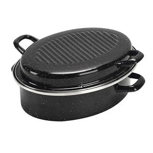 REGALO DE GRACIAS 0,8mm Asado Antiadherente Esmalte en forma ovalada negra Asador de esmalte ovalado cubierto de 13 pulgadas con acero inoxidable Tri - Product Image 1