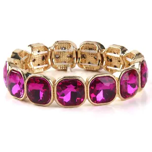 14 Different Color Women Metal Strand Bracelet Gold Alloy With Rhinestone Elastic Crystal Glass Bling Bracelet
