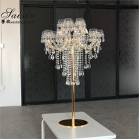 ZT-325G Gros 15 bras d'or grand cristal candélabres maîtresses pièces maîtresses pour la table de mariage