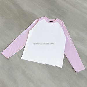 Felpa Crop Color Block di Alta Qualità con <span class=keywords><strong>Stampa</strong></span> Serigrafica, Streetwear Personalizzato, T-Shirt a Maniche Lunghe 100% Cotone per Uomo - Product Image 3