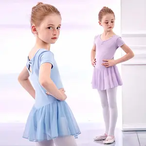 Cute Bowknot Hollow Back Girls Ballet Leotards Criança Meninas Ginástica Treinamento Vestido Dancewear