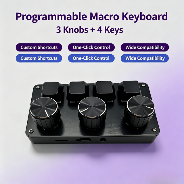 Wireless Custom Mechanical Mini Keypad 3 Rotary Knob for 2.4G Multimedia Controller Page Turning Shortcut Macro Keyboard.