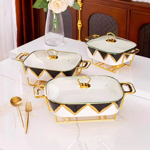 Свадебная Вечеринка Роскошная красная черная зеленая окрашенная прямоугольная керамическая запеканка для буфета подогреватель сервировочная посуда набор из 3 предметов - Product Image 3