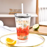 Verres à café en verre d'usine, couleur électro-plaquée, personnalisable, disponibles en verre, tasses à thé avec paille et couvercle, capacité de 440 ml