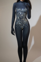 Combinaison sexy en diamant noir, tenue de spectacle de drag, tenue de festival, justaucorps de danse, combinaison de fête pour femme, strass