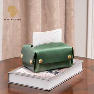 Boîte à mouchoirs pliable en cuir moderne style rétro pour salon, hôtel haut de gamme, restaurant, chambre à coucher - Product Image 1