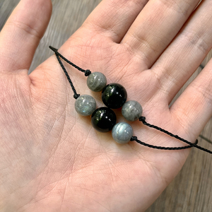 Retro Empath Protection 2PCs Pulsera y collar Conjunto de joyas con labradorita natural y cuentas de obsidiana negra trenzada - Product Image 4