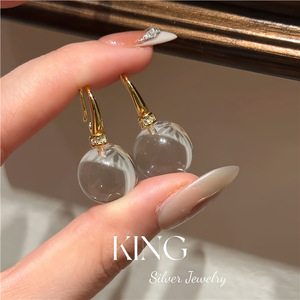King Silver Jewelry S925 Sterling Silver Gold Plated <b>Crystal</b> <b>Ball</b> Drop Earrings Everyday Wear - Product Image 1