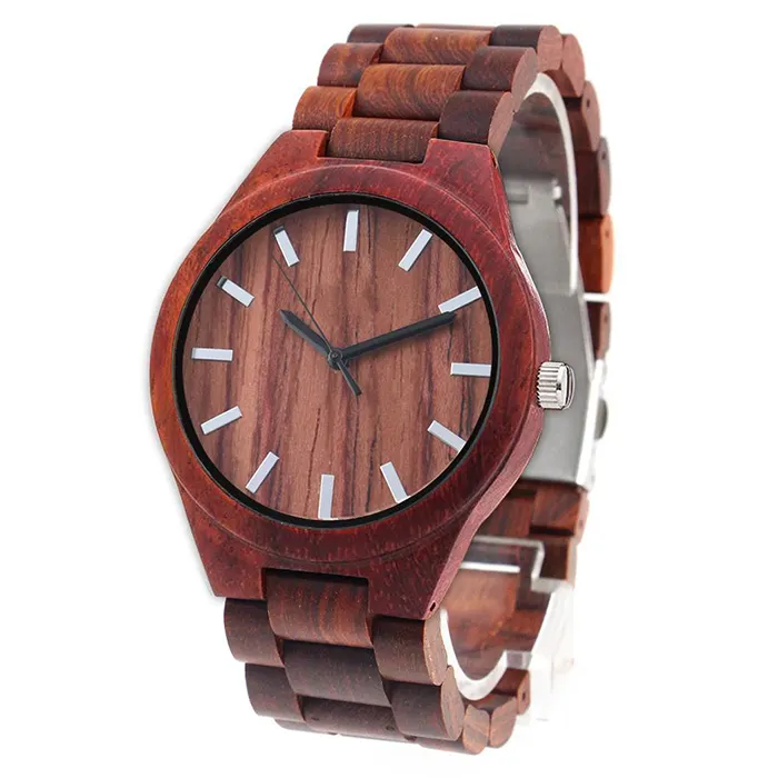 minimalist custom logo men women red retro luxury wooden dial strap watch