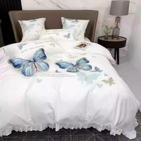 Ensemble de literie 4 pièces avec broderie florale exquise, textile de maison de luxe, ensemble de draps avec taies d'oreiller