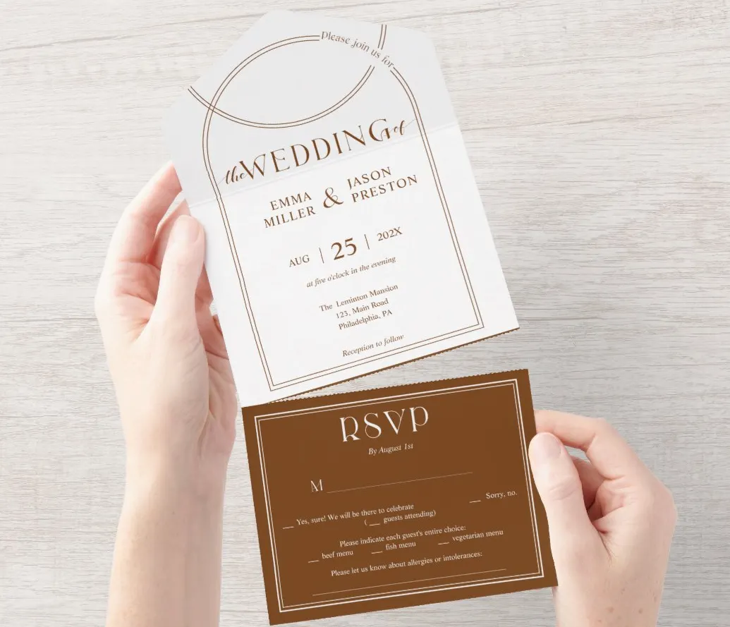 customization hardcover designs Boho fold Arch Terracotta invitaciones para bodas Wedding Invitation card with photo and rsvp