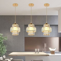 Suspension moderne minimaliste en fer à double couche avec cristaux, super lumineuse et à intensité variable, taille moyenne, pour chambre et salle à manger