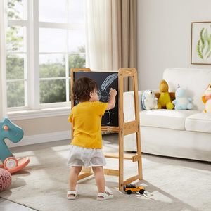 Tour d'apprentissage 4-en-1 avec tabouret de cuisine, tableau noir, bureau et chaise pour enfants de 1 à 6 ans - Product Image 3