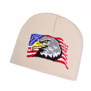 Hiver Chaud Couleur Solide Sports Jacquard Skull Cap Unisex Soft American Flag Bald Eagle Jacquard Knit Beanie With Custom Logo - Product Image 4